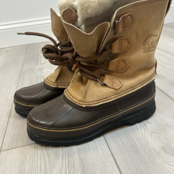 Sorel Alpine Winter Boots Women's Sz 6 Tan Leather Lace Up Insulated Snow Lined - Picture 2 of 11